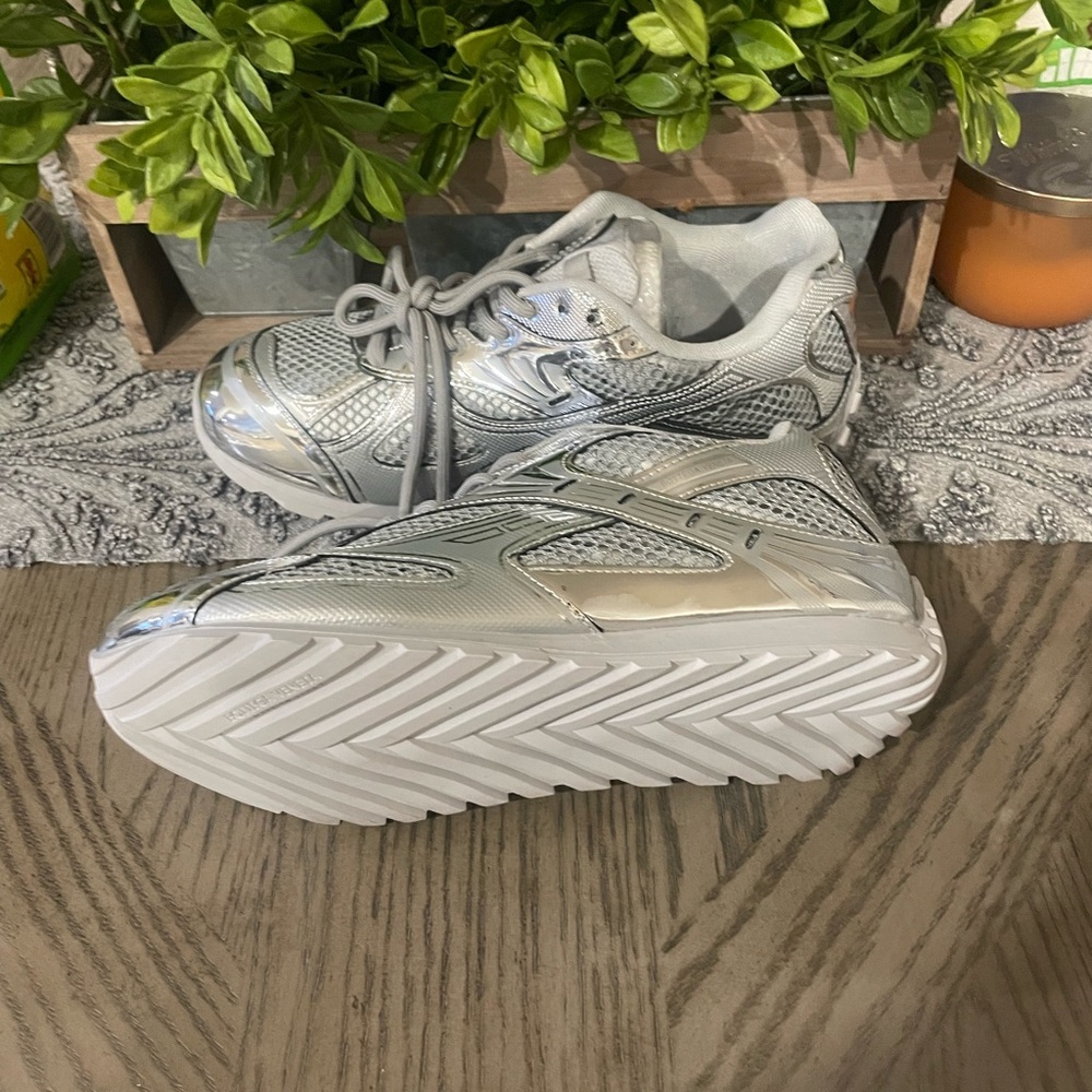Bottega Veneta Silver and White Sneakers
